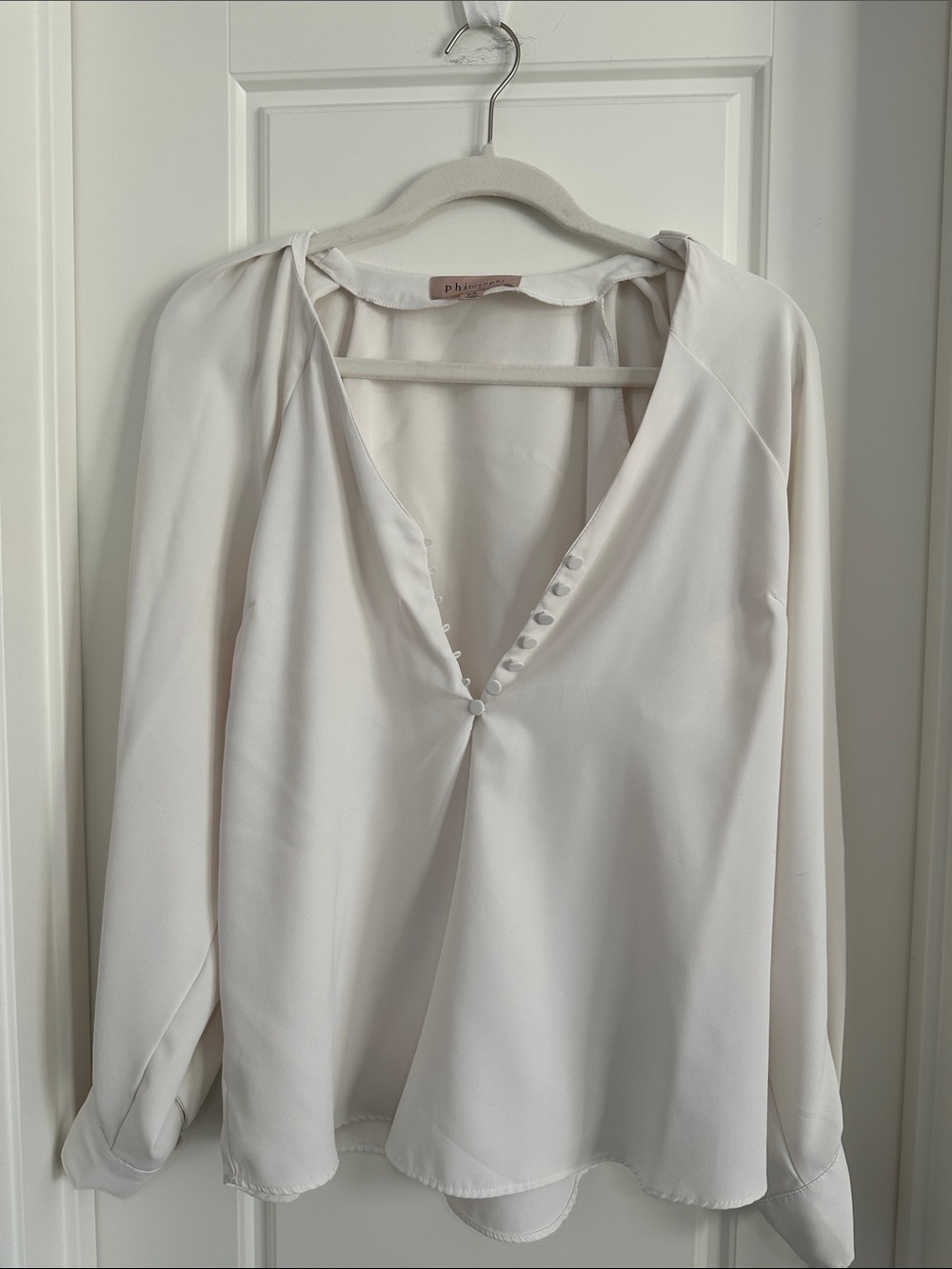 philosophy Ivory Long-Sleeve V-Neck Blouse